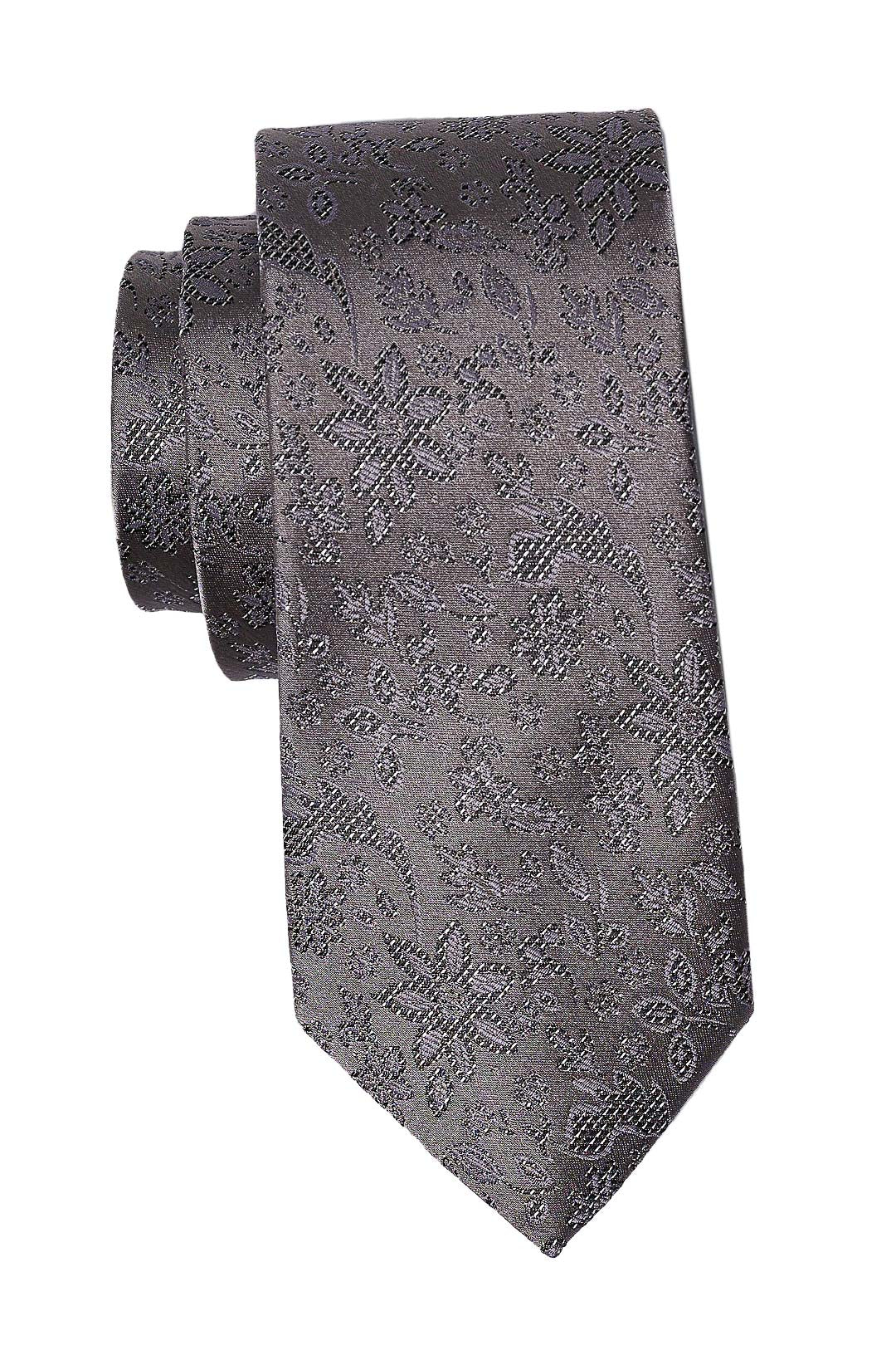 Flower Patterned Gray Tie
