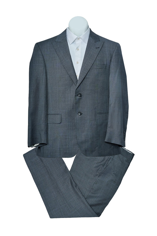 Gray & Blue Square Patterned Wool Suit