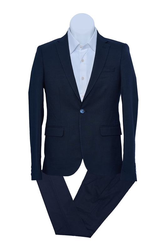 Navy Blue Piqué Patterned Suit