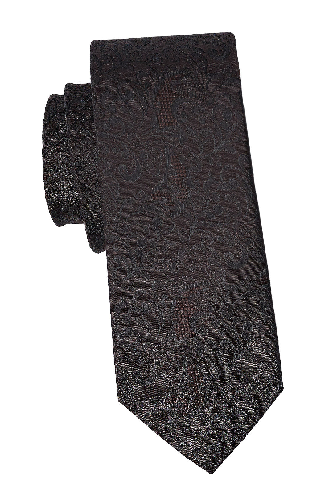 Embroidered Brown Flower Tie